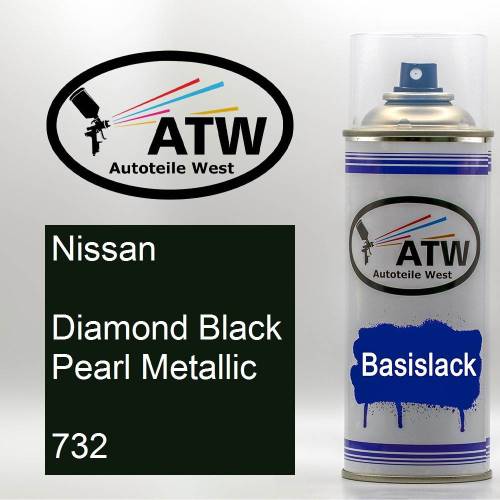 Nissan, Diamond Black Pearl Metallic, 732: 400ml Sprühdose, von ATW Autoteile West.